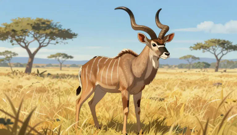 Visual representation of "kudu" - A type of large African antelope with horns that twist back.