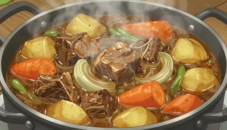 Visual representation of "burgoo" - A thick stew made from meat, vegetables, and spices.
