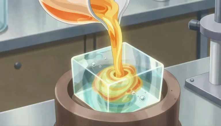Visual representation of "vitrification" - The process of transforming a substance into a glass-like solid that does not crystallize.