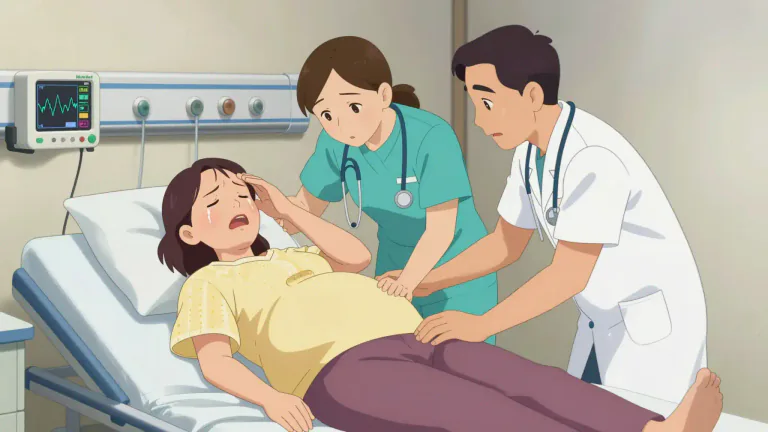 Visual representation of "eclampsia" - A severe condition that sometimes happens in the late stage of pregnancy, causing sudden high blood pressure, headache, and usually seizures.