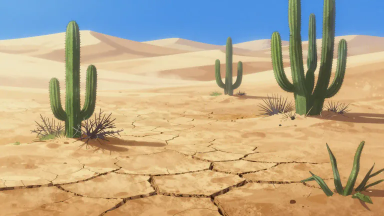 Visual representation of "xeric" - Of or pertaining to environments that are very dry or lacking moisture.