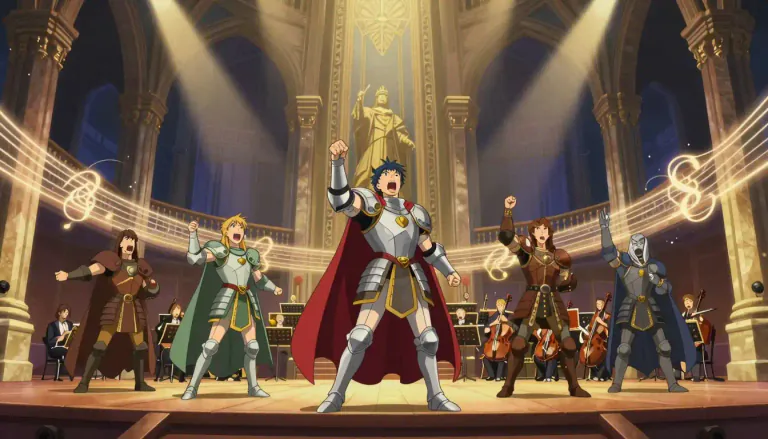 Visual representation of "wagnerian" - Relating to the works or style of the composer Richard Wagner, particularly characterized by grand and emotional music.