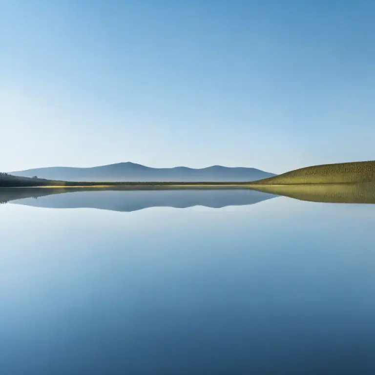 Visual representation of "placid" - A lake or river that has calm, smooth surface