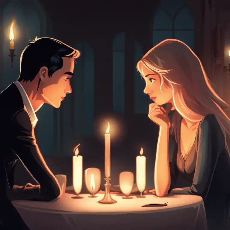 Visual representation of "make the first move" - In a dating context, to initiate a romantic relationship or express romantic interest by doing something such as asking someone out or leaning in for a kiss.