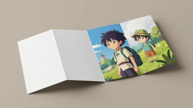 Visual representation of "trifold" - A brochure or pamphlet that has three sections, each folded.