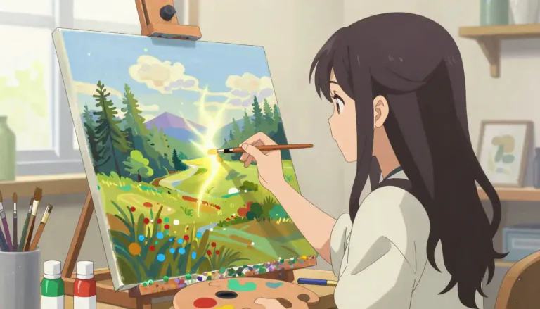 Visual representation of "art" - A creative activity that people do, creating beautiful or interesting works, or the works created