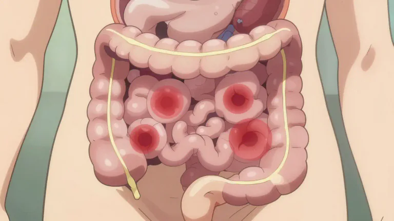 Visual representation of "diverticulitis" - Diverticulitis is a condition where small, bulging pouches in the digestive tract become inflamed or infected.