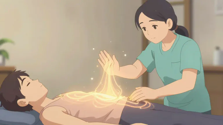 Visual representation of "reiki" - A form of alternative therapy that promotes healing through the transfer of energy from the practitioner to the patient.