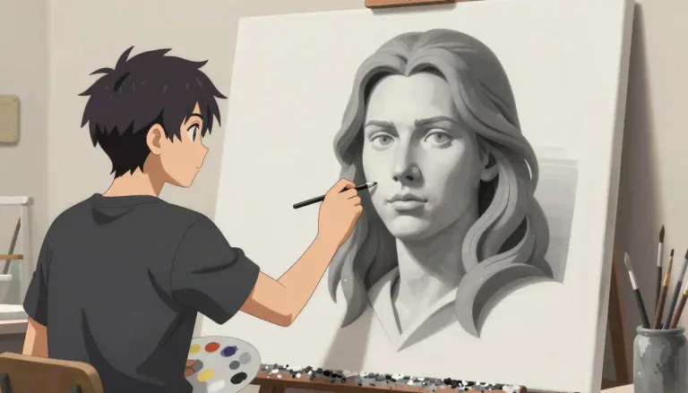 Visual representation of "grisaille" - A painting technique that uses shades of gray to create images that appear three-dimensional.