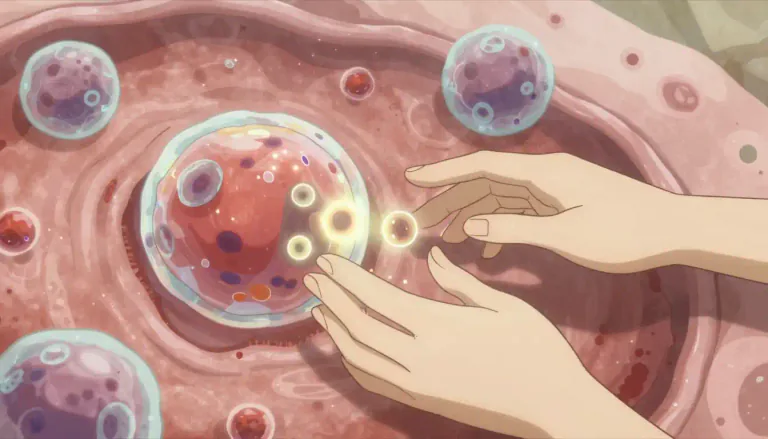 Visual representation of "apoptotic" - Relating to apoptosis, which is a process of programmed cell death in the body.
