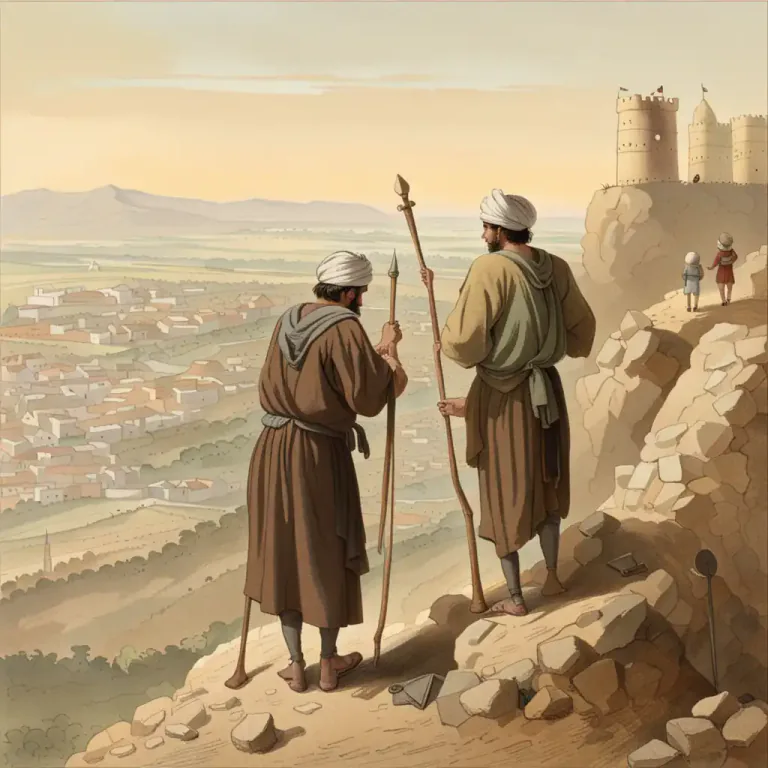 Visual representation of "spy out the land" - In biblical context, it refers to exploring or examining a region, especially in preparation for a military assault or for spies to explore the land before an invasion.