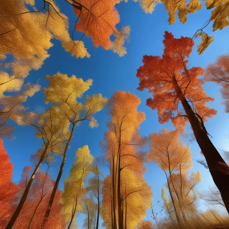 Visual representation of "fall" - The season after summer and before winter, when leaves change color and fall from trees