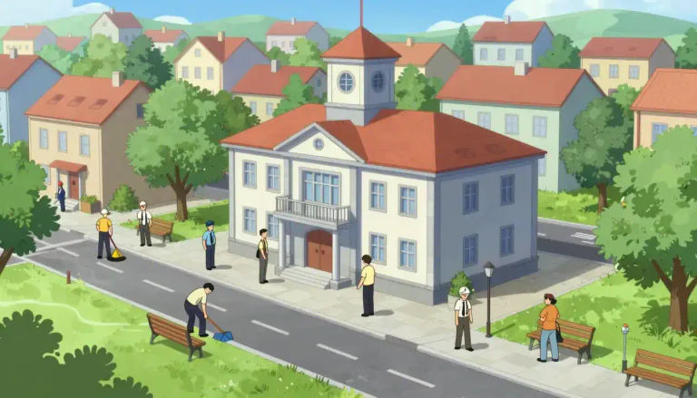 Visual representation of "municipality" - A city or town that has its own government which provides services for people living or working there.