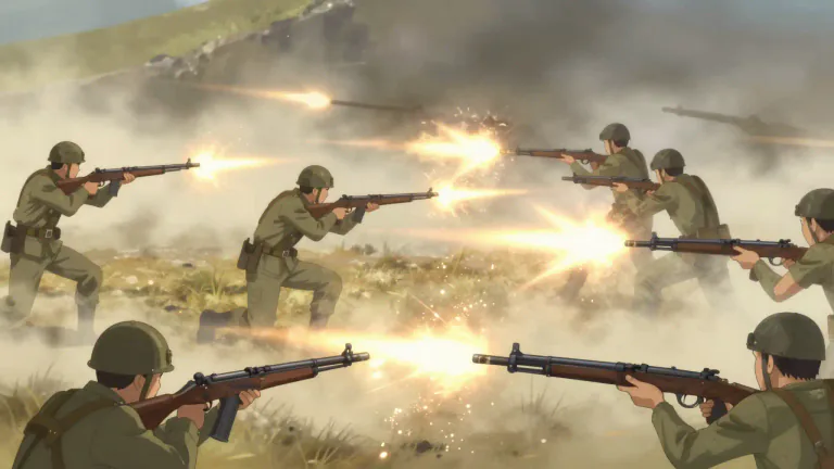Visual representation of "fusillade" - A series of shots fired or missiles thrown all at the same time or in quick succession.