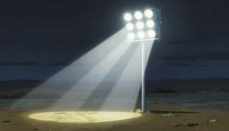 Visual representation of "floodlight" - A powerful artificial light used to illuminate a wide area.