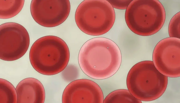 Visual representation of "hypochromic" - Describing cells or substances that have less color or pigmentation than normal.