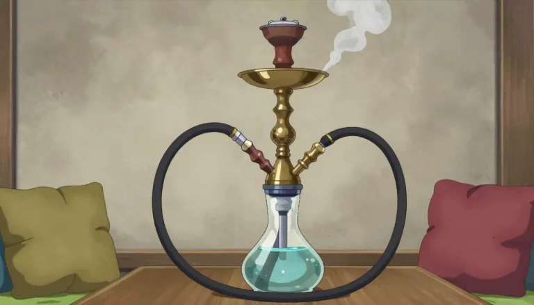 Visual representation of "hookah" - A water pipe used for smoking tobacco, often used in groups and traditionally in Asia.
