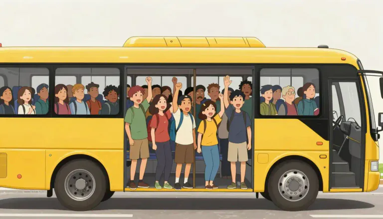 Visual representation of "busload" - A busload refers to a large group of people or things that can fit onto a bus.