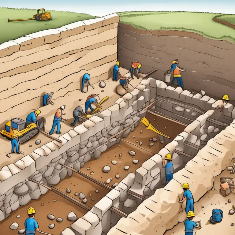 Visual representation of "revetment" - A protective structure, often made of earth or stones, built on the side of a trench or other excavation in a construction site
