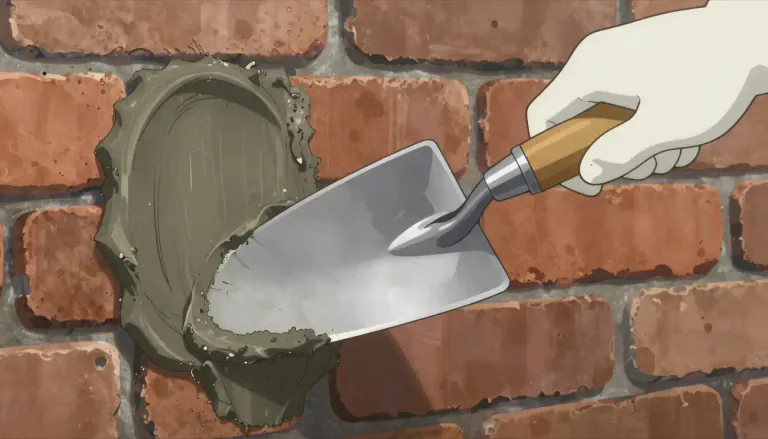 Visual representation of "trowel" - A small hand tool with a flat, pointed blade, used to apply and spread mortar or plaster.
