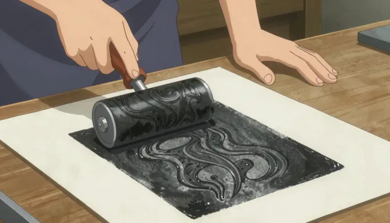 Visual representation of "lithography" - The process of printing from a flat surface like stone or metal, the image to be printed is ink-receptive and the blank area is ink-repellent.