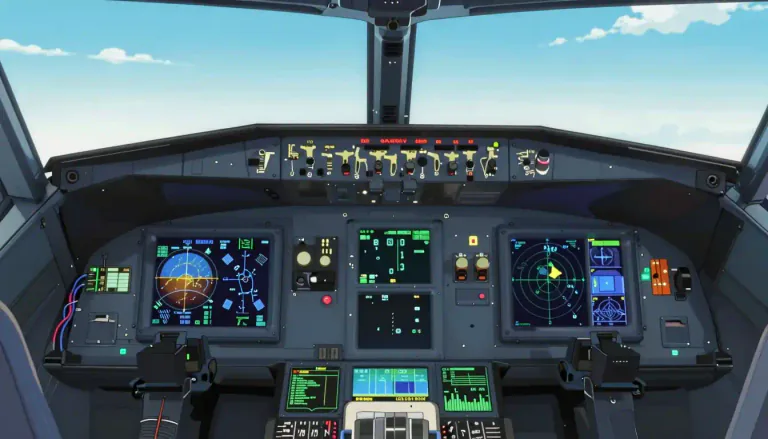 Visual representation of "avionics" - The branch of technology that deals with the electronic systems used in aviation and aerospace.