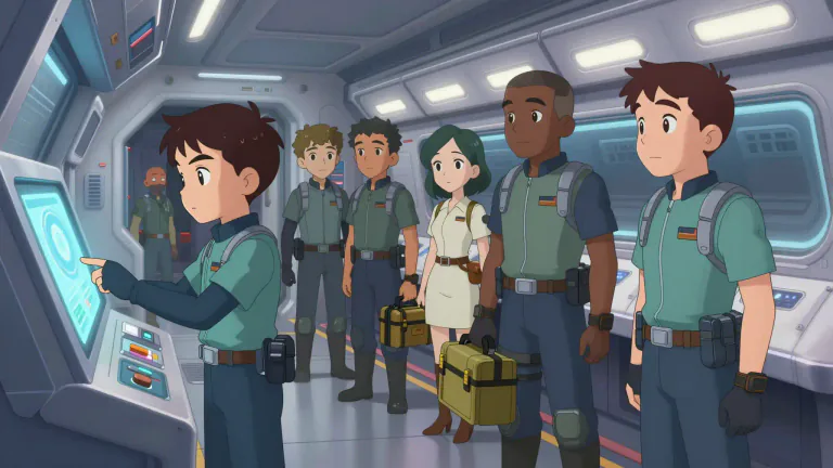 Visual representation of "crewmate" - A member of a crew, especially on a ship, aircraft, or spacecraft, who works together with others to achieve a common goal.