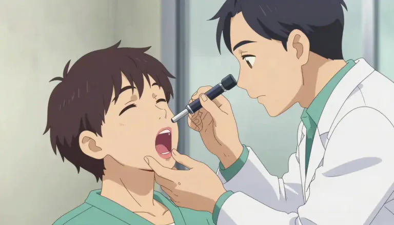 Visual representation of "laryngoscopy" - A medical procedure used to look at the larynx (voice box) using a tool called a laryngoscope.