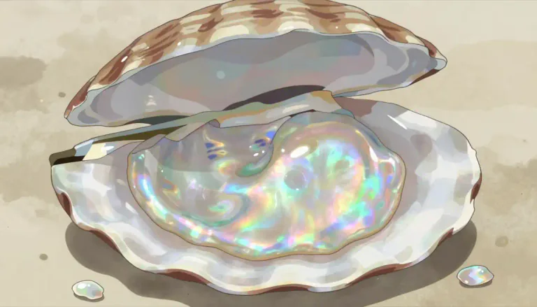 Visual representation of "nacre" - A smooth, shiny substance that forms the inner layer of some mollusk shells and is often used in jewelry.