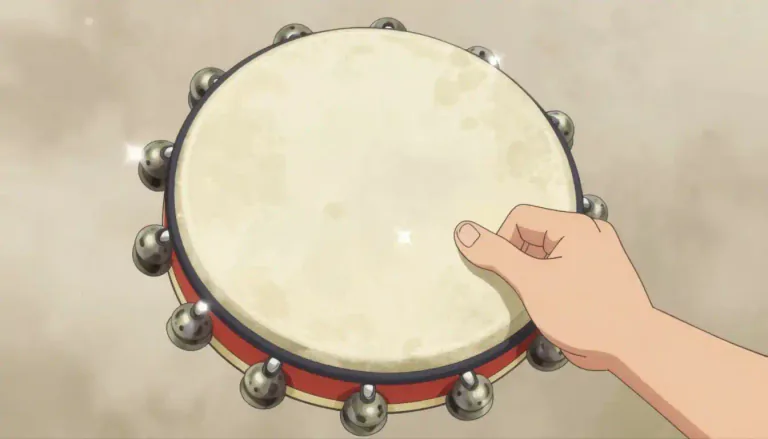 Visual representation of "timbrel" - A small hand-held percussion instrument that produces sound by being shaken or hit, often with jingles or bells attached.