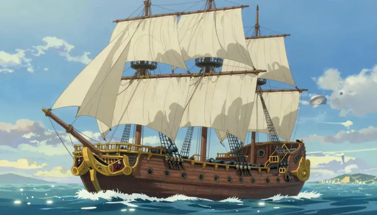 Visual representation of "galleon" - A large sailing ship used in the past by Spanish and Portuguese for trade or war.