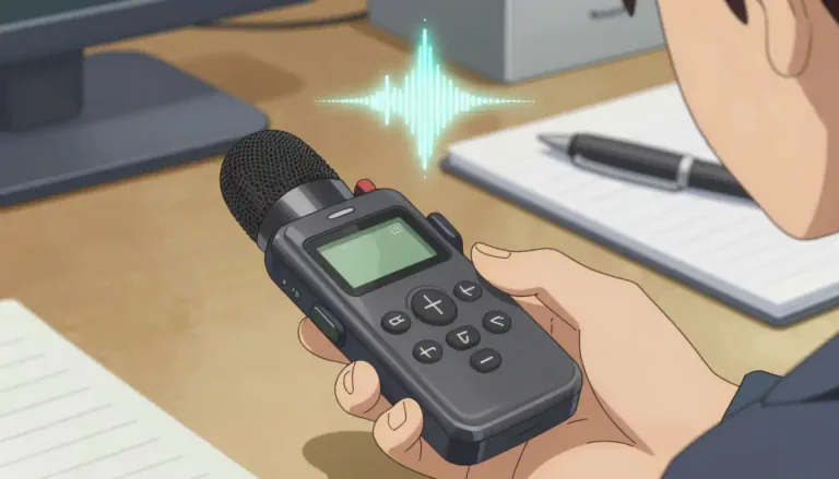 Visual representation of "dictaphone" - A dictaphone is a device used for recording spoken words, often employed in offices to transcribe verbal notes.