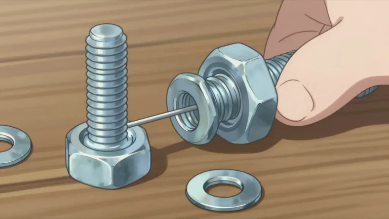 Visual representation of "washer" - A thin flat ring made of metal, rubber, or plastic, used to increase the tightness of a screw or bolt or to spread the pressure.