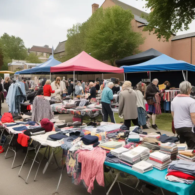 Visual representation of "jumble" - A British fundraising event where used items are sold, similar to a garage sale.