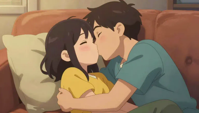 Visual representation of "canoodle" - To engage in playful affection, such as hugging, kissing, or cuddling.