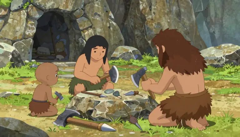 Visual representation of "palaeolithic" - Relating to the earliest period of the Stone Age, characterized by the development of stone tools and weapons.