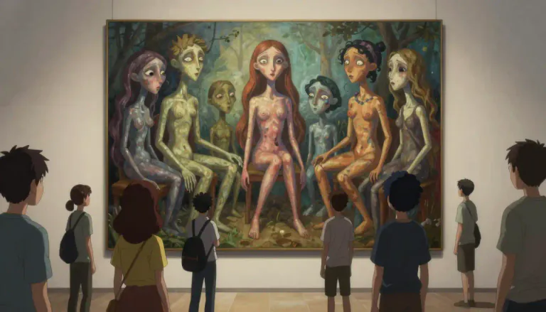 Visual representation of "grotesquerie" - A manner of art style that deliberately emphasizes the strange and unnatural to create a strong emotional or aesthetic effect.