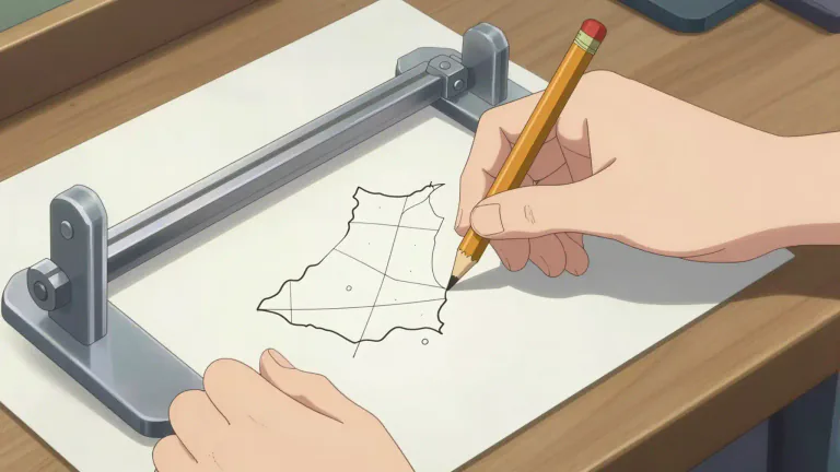 Visual representation of "pantograph" - A mechanical device used to copy drawings or maps on a larger or smaller scale.
