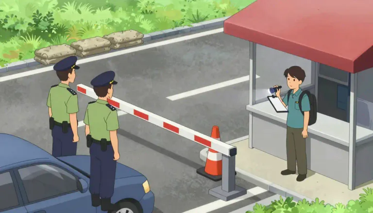 Visual representation of "checkpoint" - A place where people or vehicles are stopped and checked