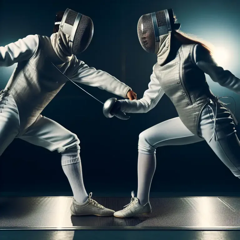 Visual representation of "riposte" - In fencing, a quick return thrust following a parry