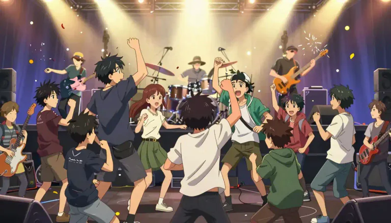 Visual representation of "mosh" - To dance wildly and energetically at a rock concert