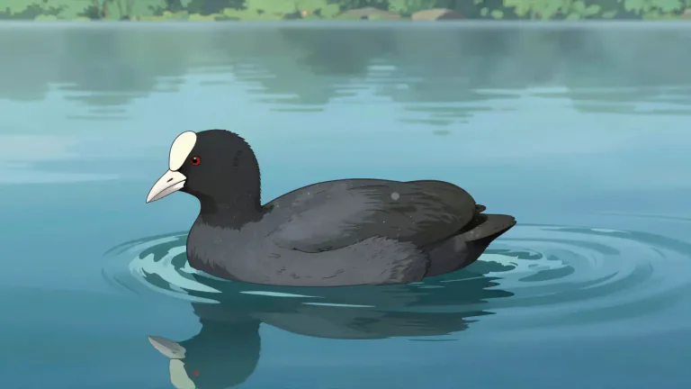 Visual representation of "coot" - A type of water bird that is medium-sized, black or dark grey, and swims.
