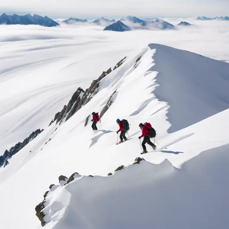 Visual representation of "cornice" - The ledge on a mountain where overhanging snow is formed by wind
