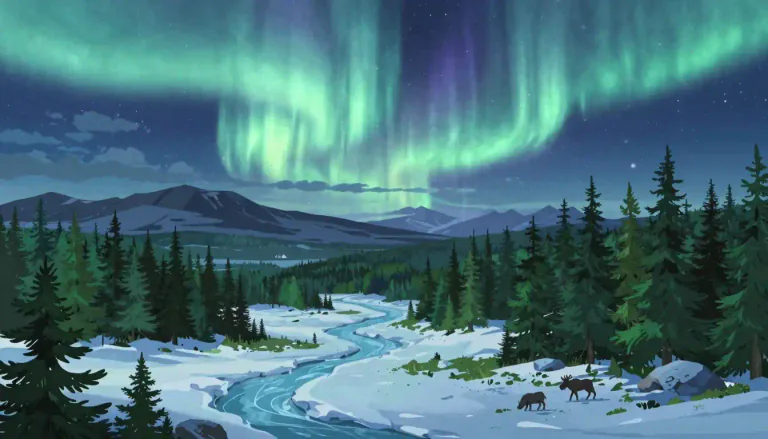 Visual representation of "boreal" - Related to the north or northern regions.