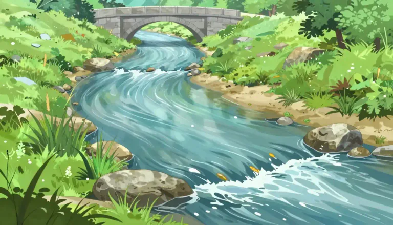 Visual representation of "fluvial" - Related to or happening in a river or stream.