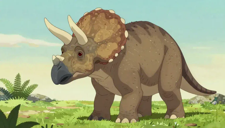 Visual representation of "triceratops" - A large, herbivorous dinosaur from the late Cretaceous period, characterized by its three horns and a large frill on its head.