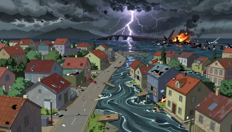 Visual representation of "calamitous" - Causing severe damage or disaster