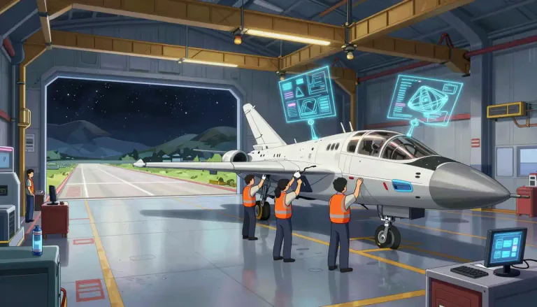 Visual representation of "aerospace" - The area of industry that designs and builds aircrafts and spaceships.