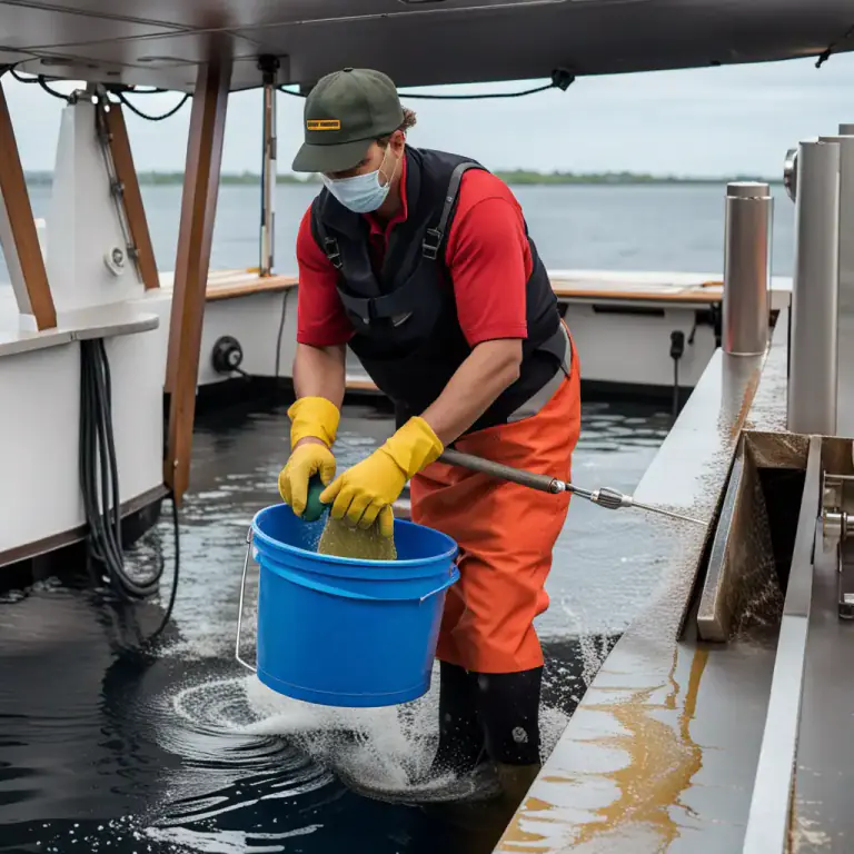 Visual representation of "sponger" - A person who removes water from a boat using a sponge.