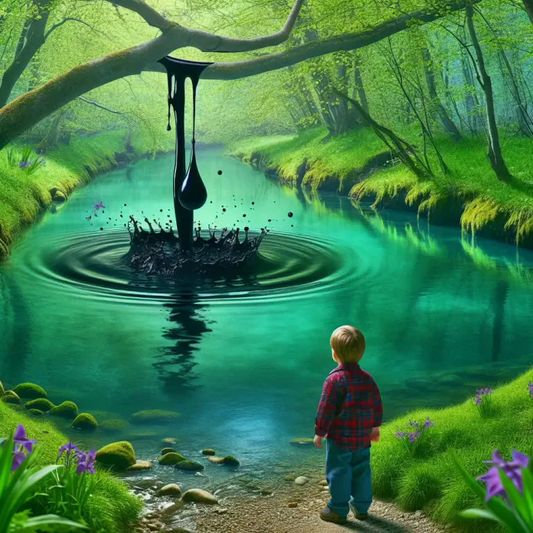 Visual representation of "pollute" - To corrupt or ruin something good by adding something bad or undesired.